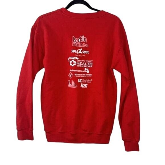 Rockin Rudolph Run Red Sweatshirt Unisex Long Sleeve Crew Neck Soft Cotton Blend - Picture 3 of 4